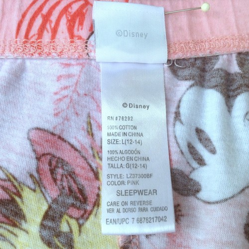 Disney Capri Pajama Pants Sz L Coral Mickey & Minnie Mouse Hawaiian Print