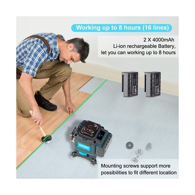 KEZERS Laser Level 360 Self Leveling,4 x 360 Laser Level with Screen Green La...