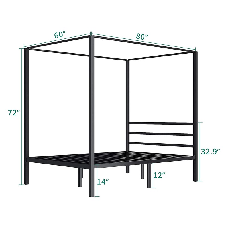 YITAHOME Queen Metal Canopy Bed Frame with Headboard Platform No Box Spring 14"