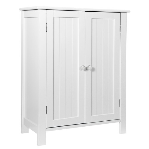 Bathroom Floor Storage Cabinet with Double Door Adjustable Shelf Furniture White