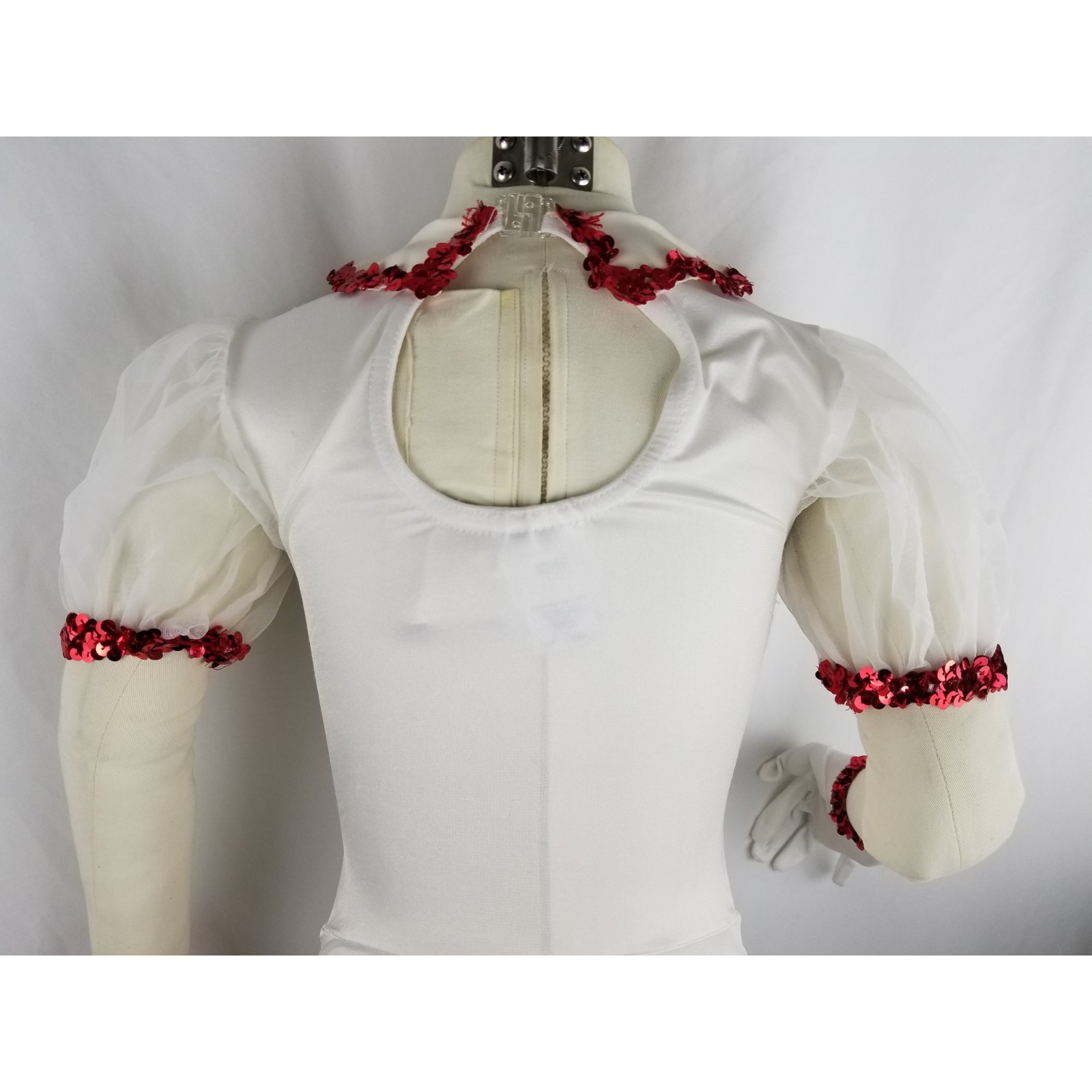 A WISH COME TRUE Nurse Costume White Red Sequin Doctor Dance Leotard Glove Set