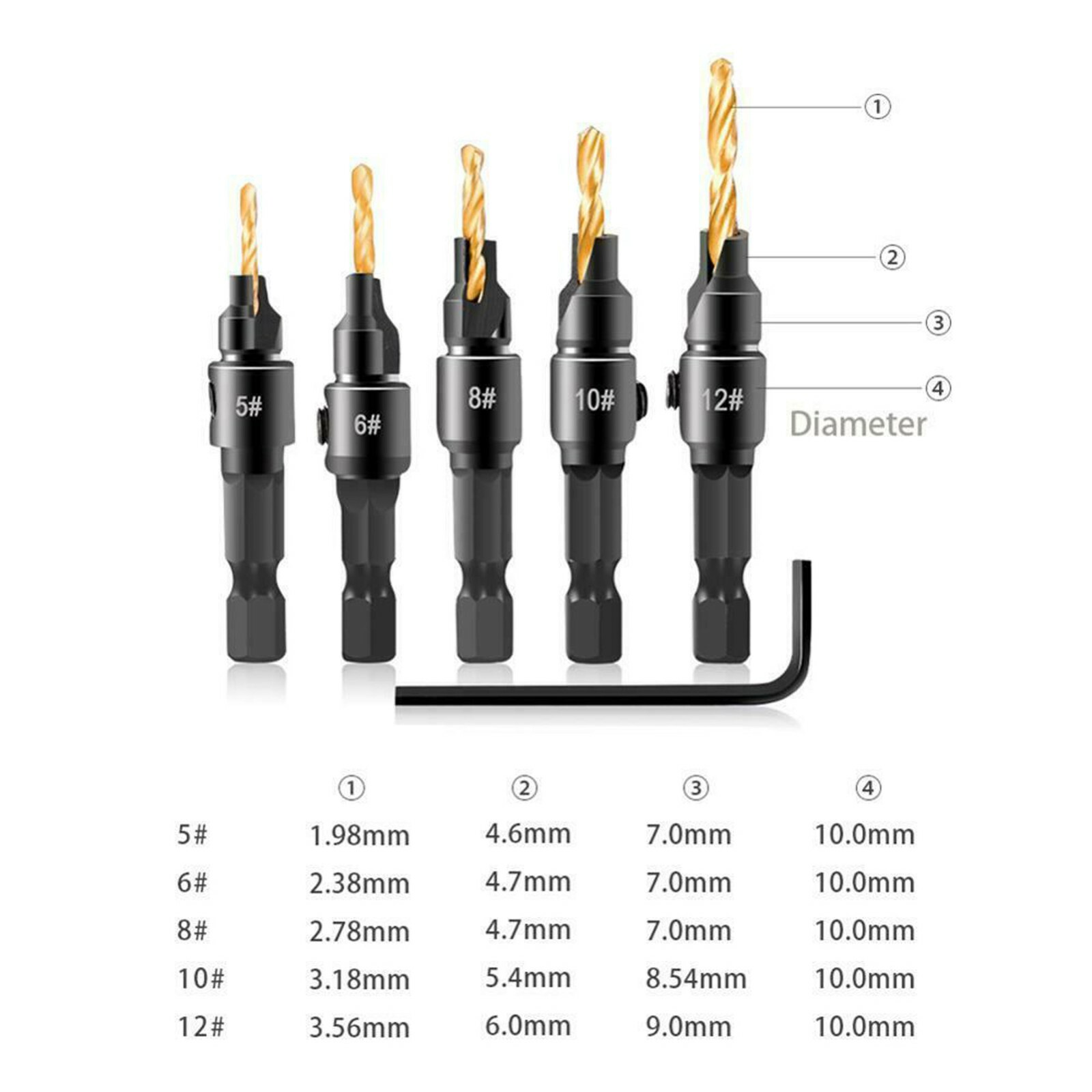 6pcs HSS 1/4" Hex Shank SAE Drill Tap Combination Bit Set Deburr Countersink Bit