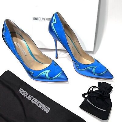Nicholas kirkwood Ocean Blue Suede Pointed Toe Shoes Size IT40/ US 9.5