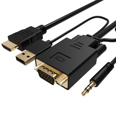 VGA to HDMI Cable 6Ft, VGA to HDMI Adapter with USB Power and Audio, 1080P60H...