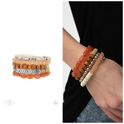 Paparazzi Orange Stack Bracelet Arrow - Outdoor Retreat Multi Brown Bead 