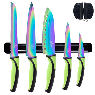 5 Set Titanium Coated Stainless Steel Professional Grade Rainbow Blade Knives