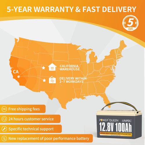 Power Queen 12V 100Ah LiFePO4 Lithium Battery Deep Cycle BMS for Solar RV Boat