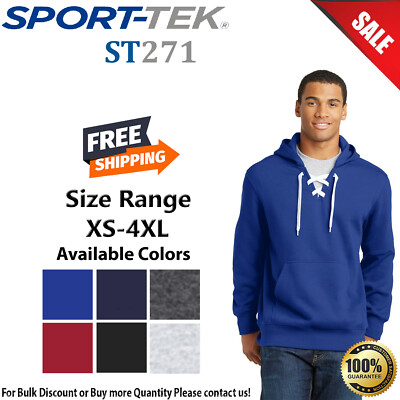 Sport-Tek ST271 Mens Long Sleeve Lace Up Pullover Hooded