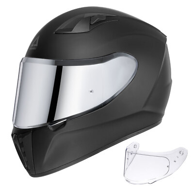 TRIANGLE Full Face Motorcycle Helmets for Adult Men Double Lens Clear and Sliver