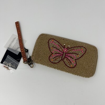 NWT America & Beyond Beaded Embellished Zip Wallet Butterfly Wristlet