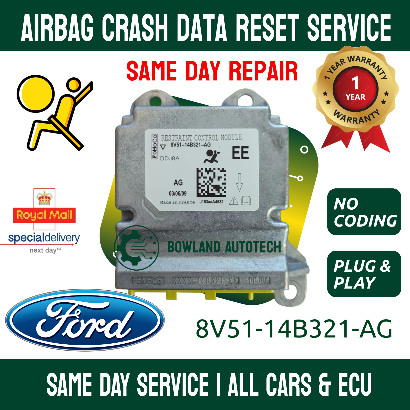 Ford Fiesta 8V51-14B321-AG Airbag ECU Crash Data Reset Service