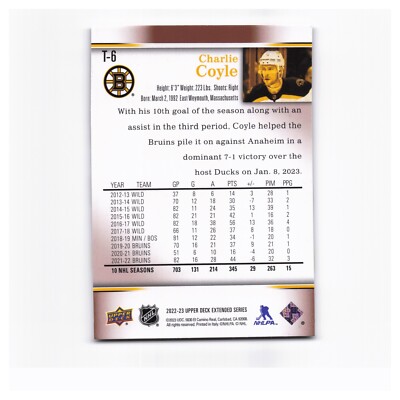 2022 Upper Deck Extended #T-6 Charlie Coyle Tribute