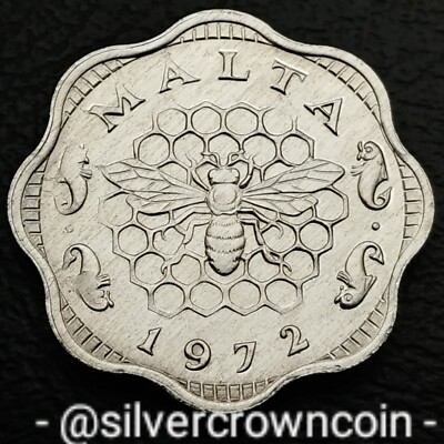 Malta 3 Mils 1972. KM#6. Aluminum 3 Cents Coin. First year. Bee & Honeycomb. 
