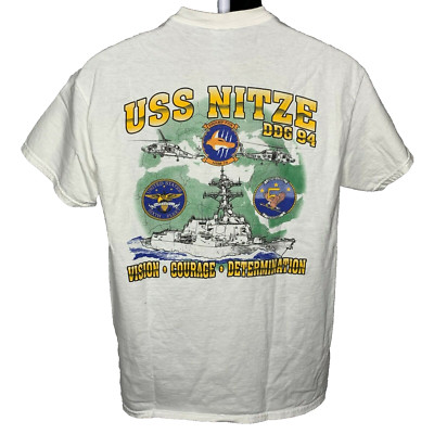USS Nitze DDG 94 Crewneck T Shirt M White US Navy Double Sided Swamp Fox HSM 74