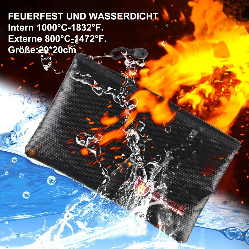 Schwarz Feuerfeste Dokumententasche Geldkassette Dokumentensafe Lagerung 29*20cm
