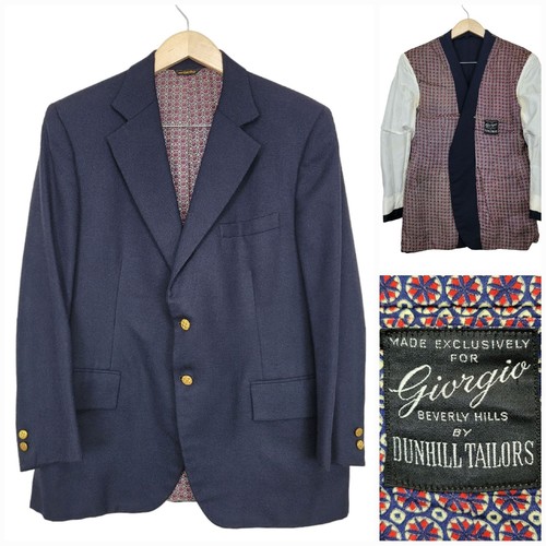 Alfred Dunhill Gold Button Blazer Mens 44R Blue Suit Jacket