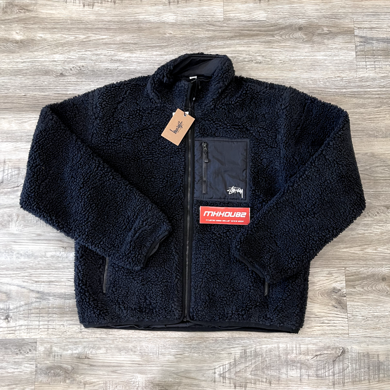New Stussy Sherpa Reversible Jacket Fleece Zip Up Moss Black New Stussy Sherpa Reversible Jacket Fleece Zip Up Moss Black