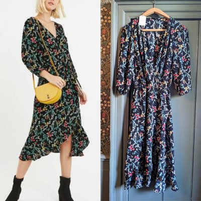 BNWT Oasis Garden Frill Midi Ditsy Crepe Wrap Dress Size 12