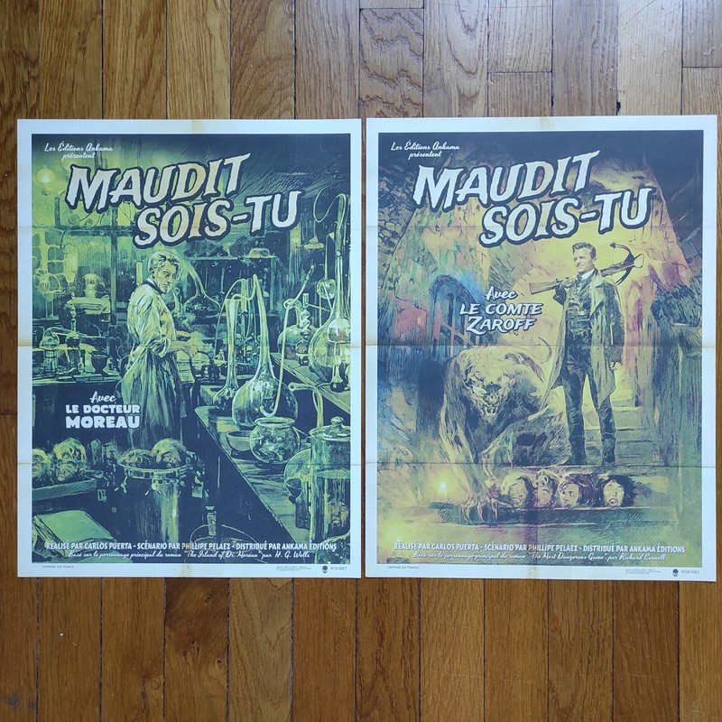 2 Affiches Maudit Sois-Tu - Comte Zaroff/Docteur Moreau - Puerta/Pelaez - Ankama