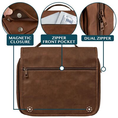 Hanging Leather Toiletry Bag Men's Shaving Dopp Kit for Travel Bathroom Shower