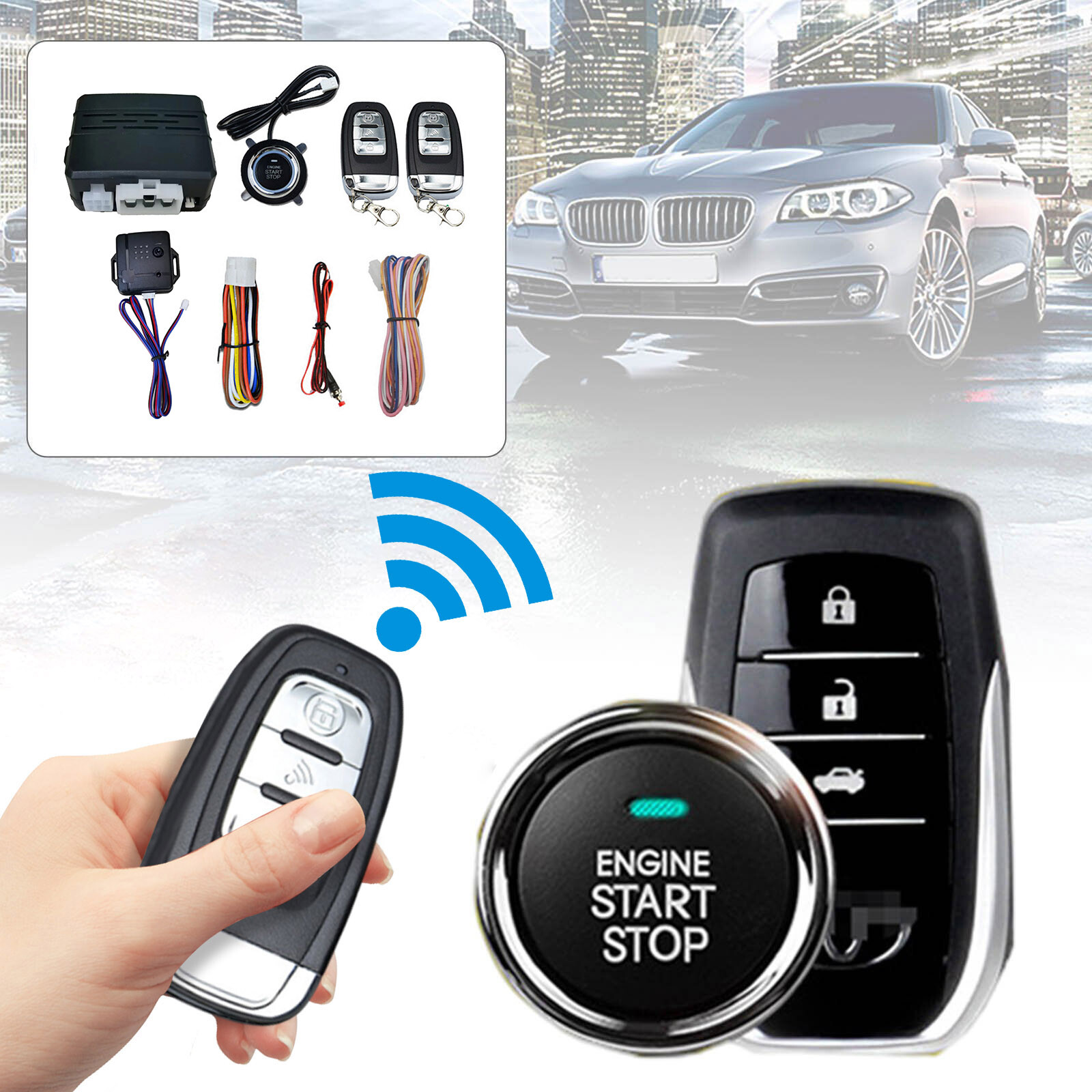Engine Start Ignition Security Alarm Kit W/ 2 Remote