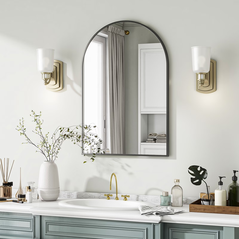 16"X24" Arched Bathroom Mirror Wall Mounted Vanity Mirror, Black