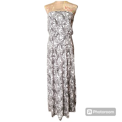 Susana Monaco Tina Strapless Blouson Maxi Dress White Black Abstract Size Large