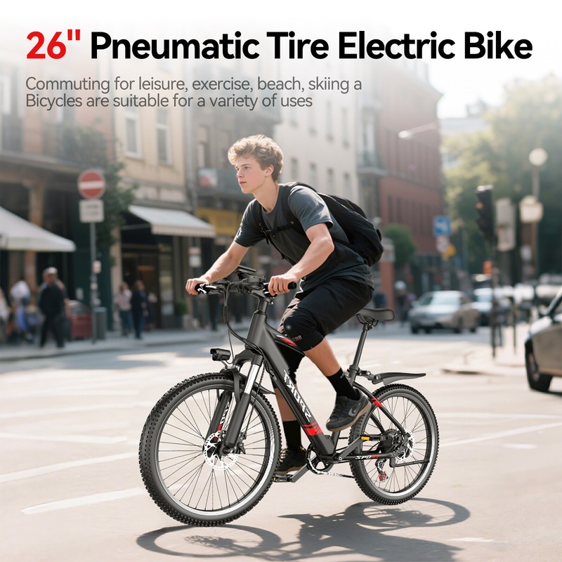 26'' Electric Mountain Bike for Adults 40Mile 25MPH Off-road E-Bicycle