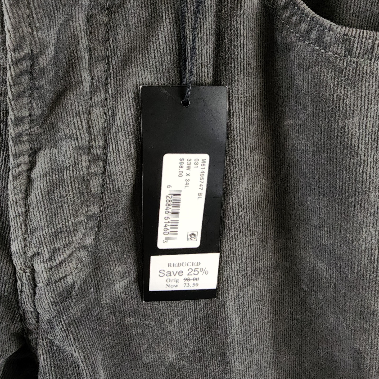 The Men's Store at Bloomingdale's Tailored Fit Corduroy Pants Men's 33Wx34L Gray - Picture 15 of 15