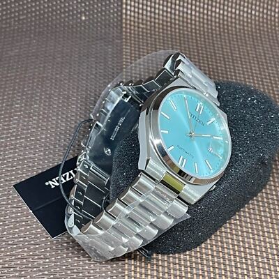 Pre-owned Citizen Tsuyosa Nj0151-88m Automatic Turquoise Analog Sapphire Glass Men's Watch