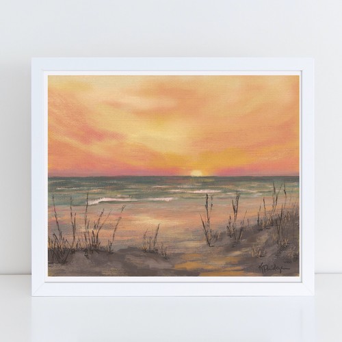 ACEO ATC Signed Print “Sunset” Beach Ocean Sea Art Card Artist Trading Card