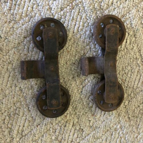 Vintage Pair Unknown Rusty Cast Iron Architectural Salvage Barn Hardware  T1 