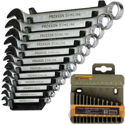 PROXXON MAUL-RING-SCHRAUBEN-SCHLÜSSEL-SATZ 12 tlg. SlimLine S/W 6-19 mm + HALTER