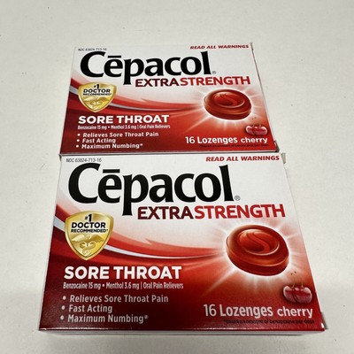 Lot of 2 Cepacol Extra Strength Cherry Flavor Sore Throat 16 Lozenges Exp 2/2024