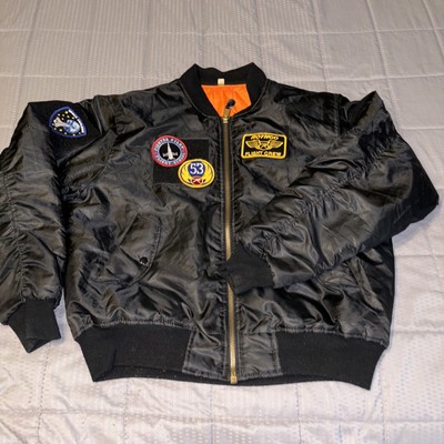 ROTHCO MA-1 BLACK  FLIGHT Pilot JACKET Nylon Men's XL MIL-J-6141 With Patches