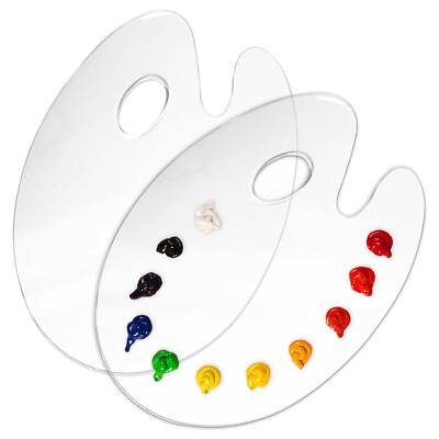 2 Plastic 9'' x 11.8'' Clear Oval Acrylic Art Painting Palettes, Artist Paint Tray