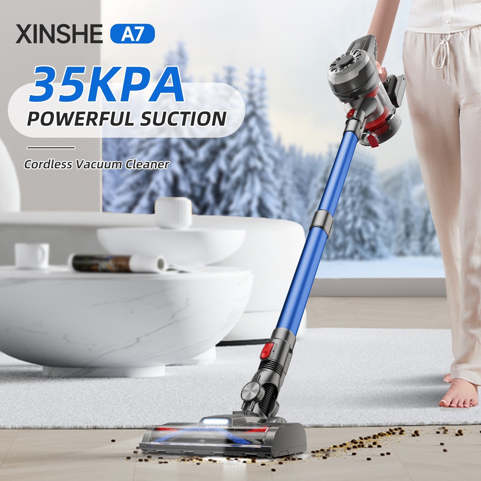 XINSHE A7 Cordless Vacuum - 35KPa Suction, HEPA Filter, LED