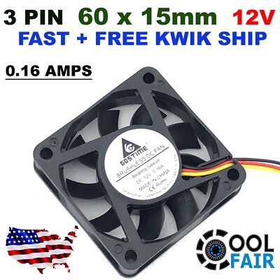 Gdstime 12v 60mm DC Cooling Case Fan 3Pin 6015 60x60x15mm CPU PC Computer