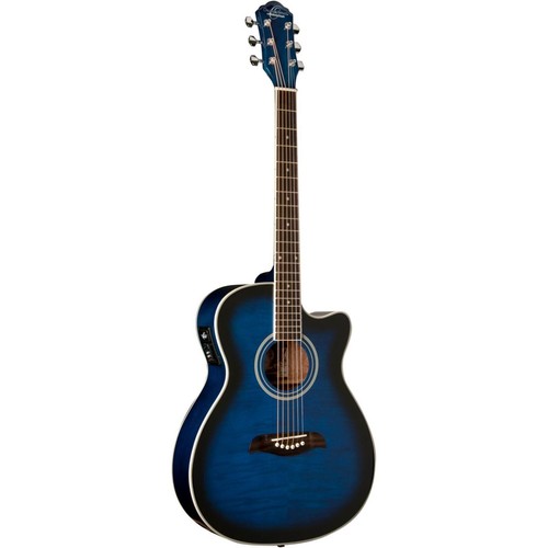 Oscar Schmidt OACEFTBL Auditorium Acoustic Electric Guitar, Transparent Blue