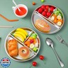 6 Pack Stainless Steel Kids Plates Round Divided Plates 3 Sections Diet Control Dinner Tray Compact Food Serving Tray 9 Inch Unbreakable Platter Metal Dish for Adults Picky Eaters Campers Lunch Snack