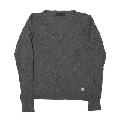 TRU TRUSSARDI Jumper Grey Tight Knit V-Neck Womens XS