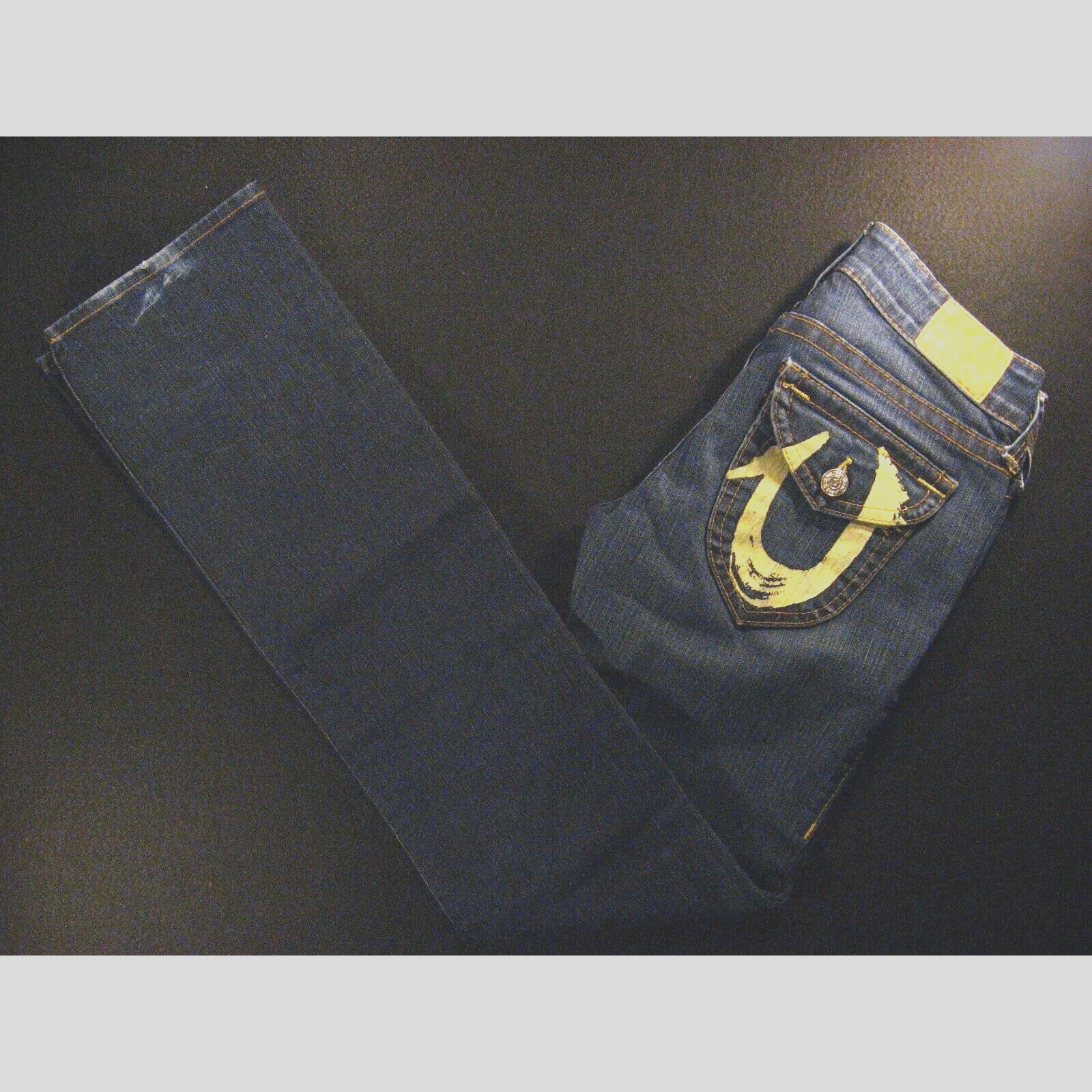 TRUE RELIGION Women Jeans Tag 28 Blue Horseshoe Straight Low