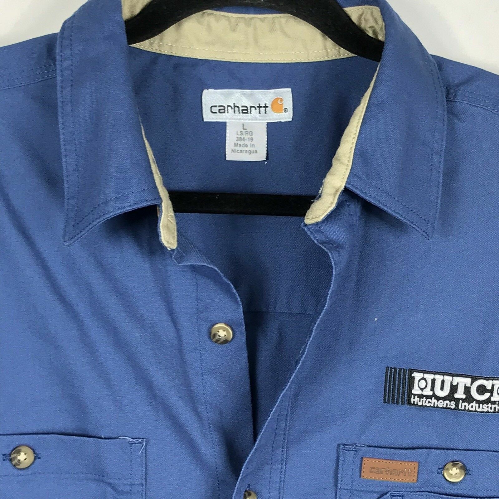 Carhartt Hutchen Industries Mens Size Large Denim Work Shirt  Blue Button Front