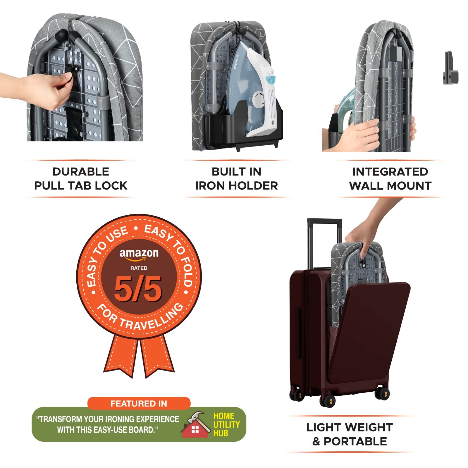 Xabitat Table Top Ironing Board W/ Wall Mount & Iron Holder |Foldable | Portable