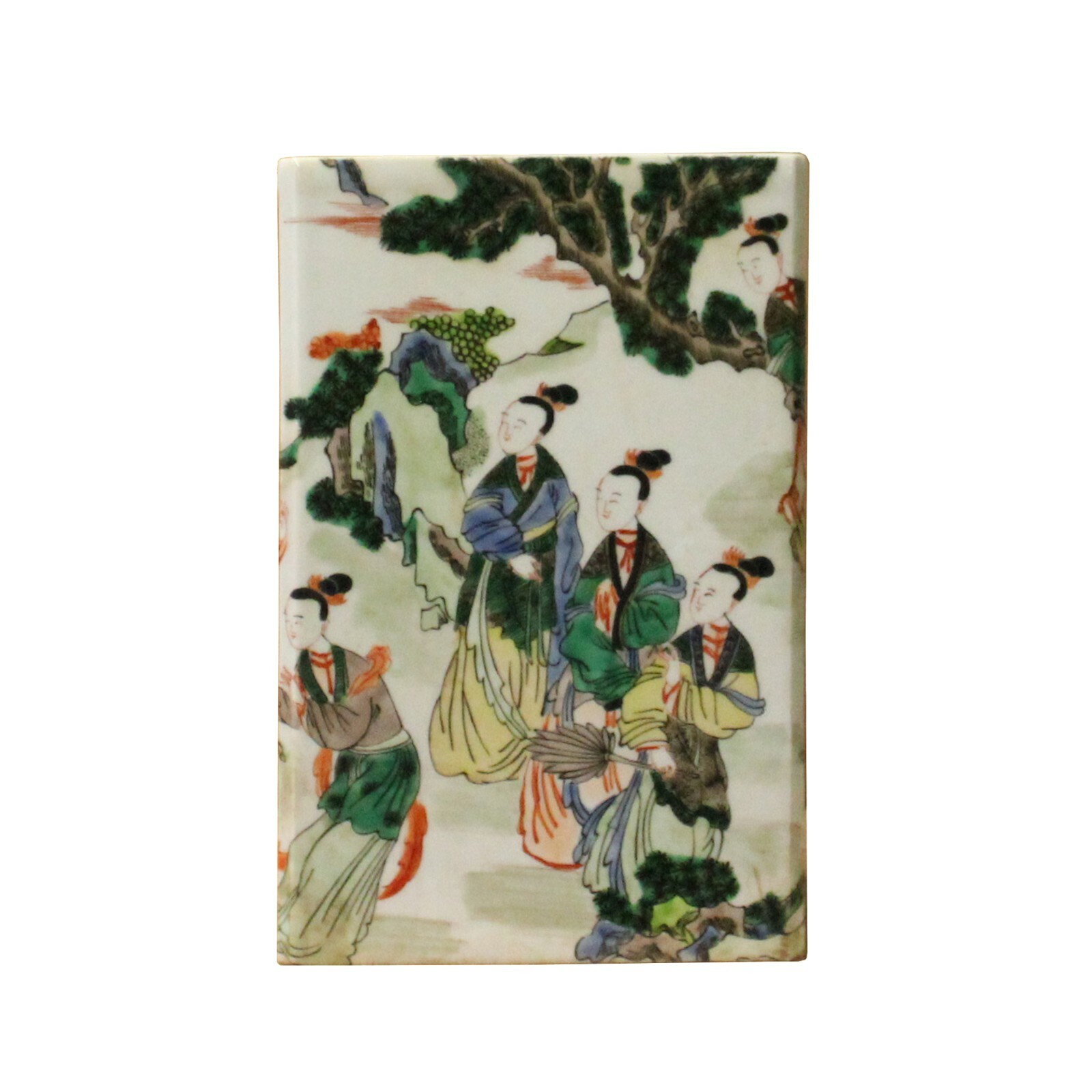 Chinese Distressed Off White Porcelain People Scenery Square Pot ws1079S Chinese Distressed Off White Porcelain People Scenery Square Pot ws1079S