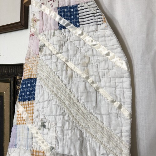Vintage Handmade Quilt Vest Boho Crochet Lace Pink Blue Block Quilt design