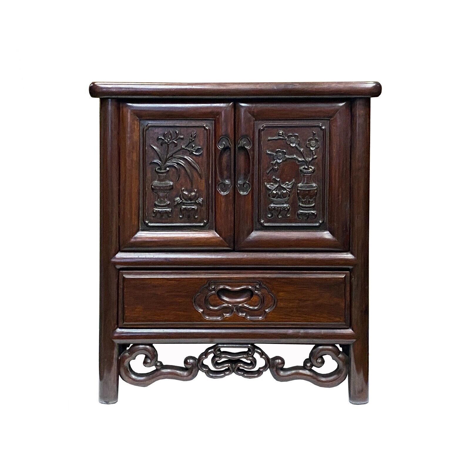 Chinese Oriental Huali Oxblood Brown Rosewood Motif End Table Nightstand cs7453S Chinese Oriental Huali Oxblood Brown Rosewood Motif End Table Nightstand cs7453S