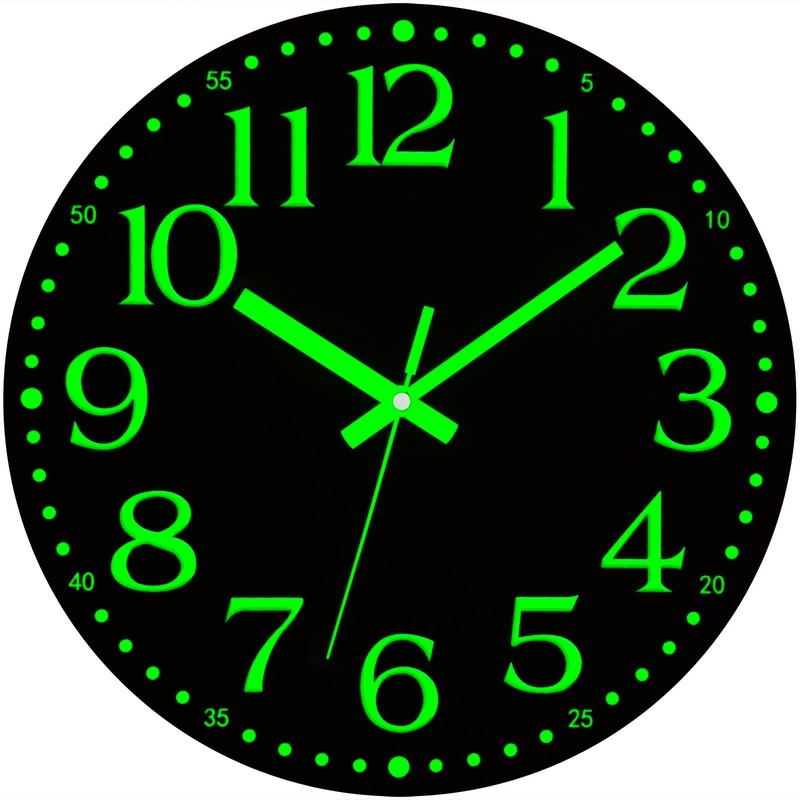 12'' Wall Clock Large Luminous Quartz Night Light Glow In