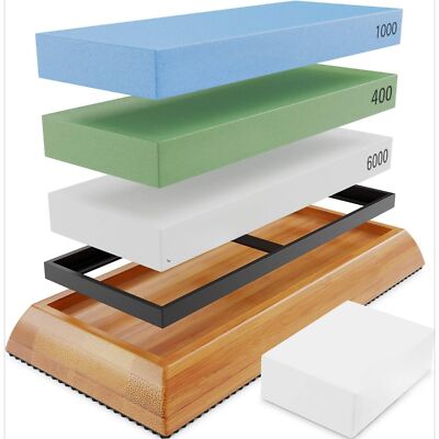 Sharp Pebble Knife Sharpening Stones Kit -Grits 400/1000/6000  Whetstone