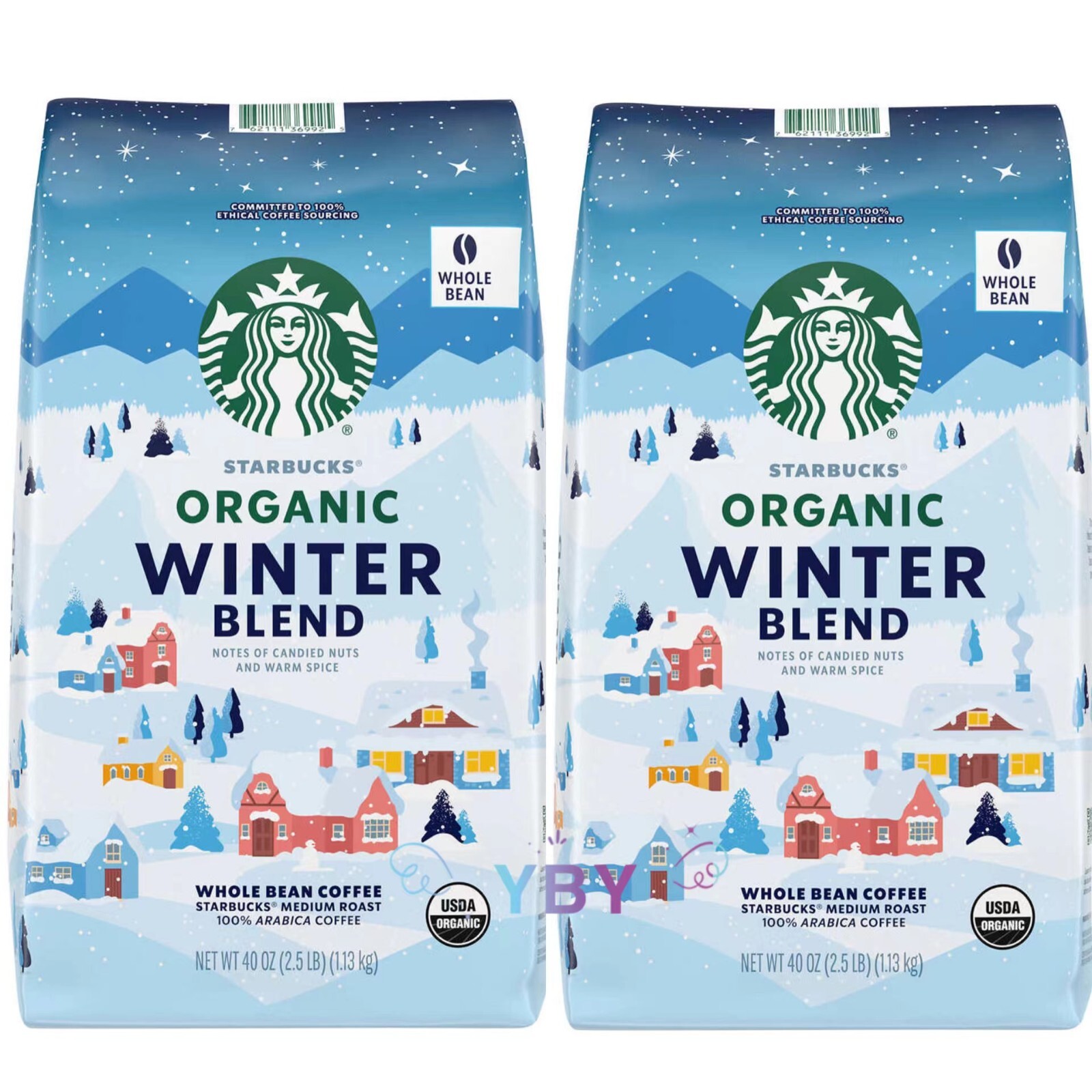 2x Starbucks Organic Winter Blend Whole Bean Coffee Medium
